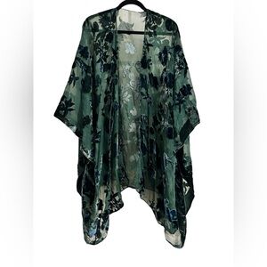 Caftan Velvet Floral Sheer One Size Green